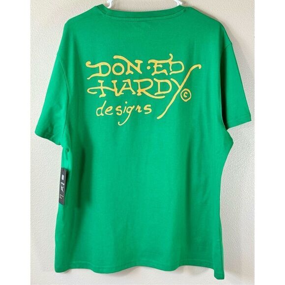 NWT Ed Hardy Rhinestone King Bulldog Green Tee Men's XL - Picture 4 of 11